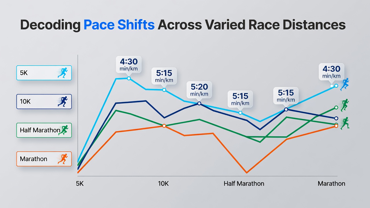 Graph illustrating sectional timing differences across race distances